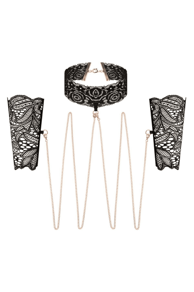 Мереживні наручники та комір Rosy Gold Lace Cuffs and Collar Чорні One Size