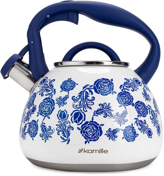 Чайник індукційний Kamille Blue Rose 2.7л із нержавіючої сталі зі свистком | Зображення 1