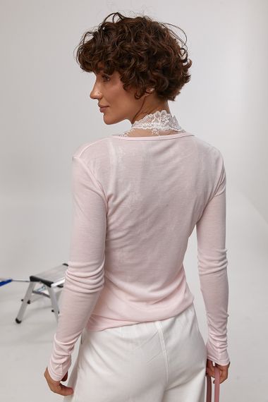 Легкий лонгслів на ґудзиках у комплекті з мереживною майкою - рожевий цвет, ONE SIZE (є розміри) | Зображення 1