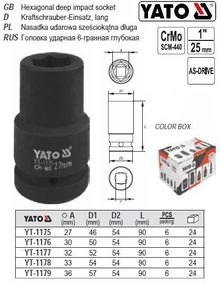 Головка торцевая ударная длинная 1" М=27 l=90 мм YATO Польша YT-1175