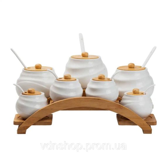 Банки для сипучих продуктів 7 штук по 200 мл та 500 мл на бамбуковій підставці HP1231