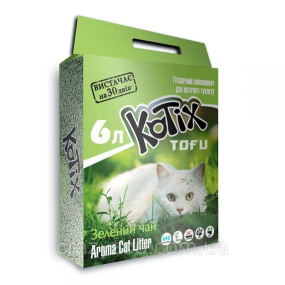 Наповнювач для котячого туалету Kotix Tofu Green Tea соєвий тофу з ароматом зеленого чаю 2.55 кг 6 л KT0039