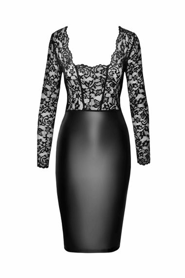 Платье миди под латекс с кружевом Noir Handmade F295 Euphoria lace and wetlook midi dress Черное 2XL | Зображення 4