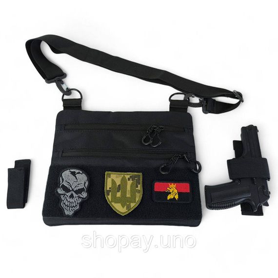 Тактическая сумка-кобура Cordura 1000D, черная, скрытая носка, мессенджер через плечо, съемная кобура | Зображення 1