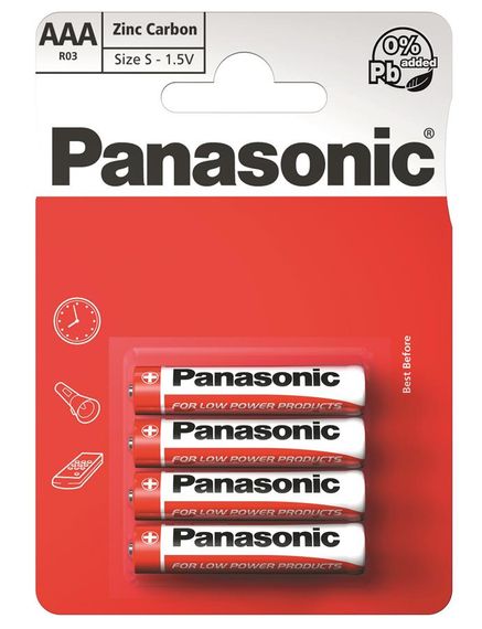 Батарейка Panasonic RED ZINK угольно-цинковая AAA(R3) блистер, 4 шт. (R03REL/4BP)