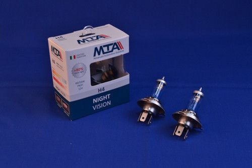 Лампа автомобільна H4 12 V 60/55W P43T NIGHT VISION + 80% (2 шт.) (ближня/даля, протитуманна) MTA 84163 NVB21