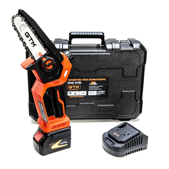 Пила цепная аккумуляторная GTM CS18/127BL KIT (12.7 см, 10.5 м/с, BL, 18V, кейс)