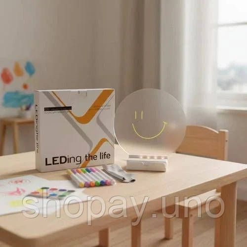 Круглий світильник-нічник WordPad AND 5502 15 см від USB • LED-дошка для нотаток AND 5502 з маркером для дому, офісу та декору | Зображення 1