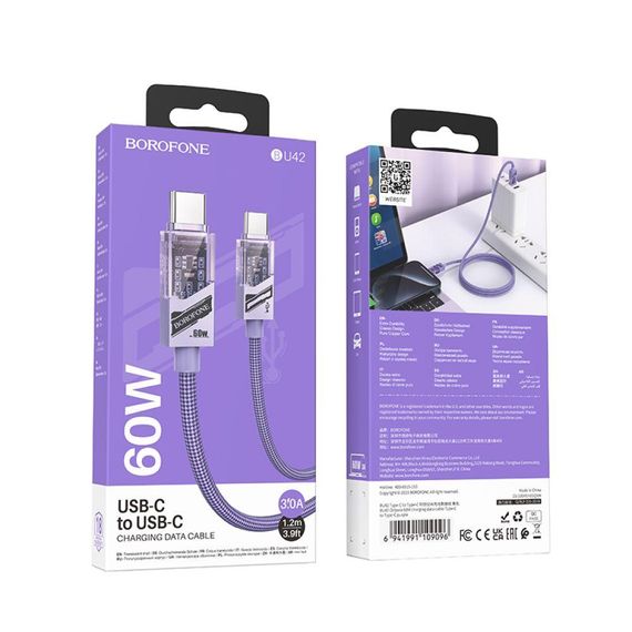 Кабель USB Borofone BU42 Octavia 60W Type-C to Type-C 1.2m Колір Синiй | Зображення 4