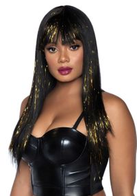 Чорна перука із золотими пасмами Leg Avenue Long bang wig with tinsel, 60 см sexstyle