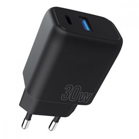 Сетевая зарядка Proove Silicone Power Plus 30W (Type-C+USB), Черный