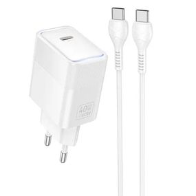 МЗП Hoco CS113A Lounge PD40W (1USB-C) + кабель Type-C to Type-C White