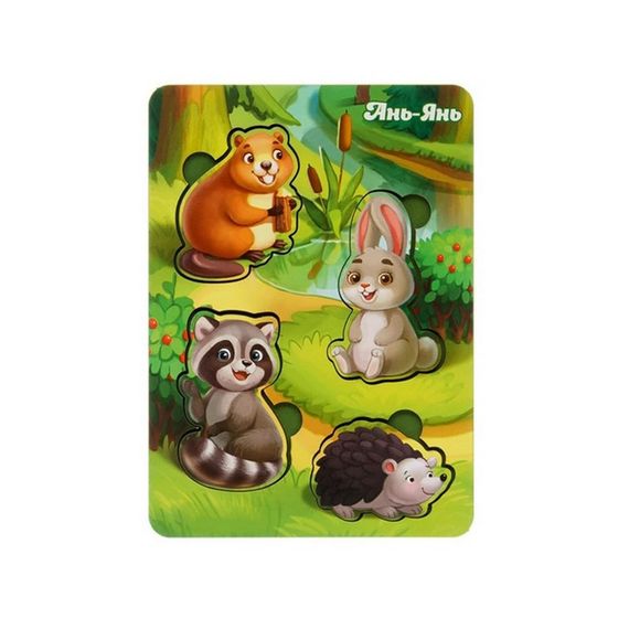 Деревянный пазл "Лесные животные-1" Ubumblebees (ПСФ057) PSF057 фон с подсказкой | Зображення 1