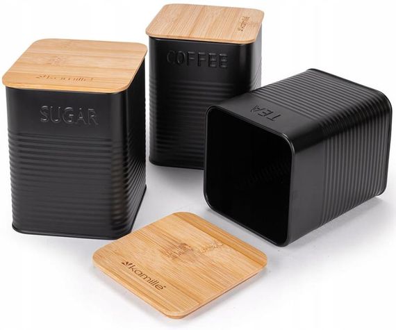 Хлібниця Kamille Black&Wood 36х22х20см з дерев'яною кришкою + 3 ємності для зберігання, чорна | Зображення 2