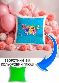 Подушка плюшева Мерч Крафт Дизайн з принтом babyshark 01 салатовий плюш квадратна 33х33 см