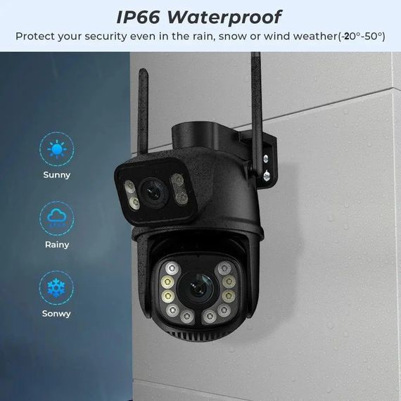 Двойная уличная Wi-Fi камера видеонаблюдения 2+2 Мп E390 + Led подсветка IP66 (Eyes390) | Зображення 1