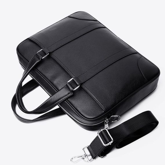 Чоловіча шкіряна класична сумка для ноутбука та документів чорна KL-63834 | Зображення 7