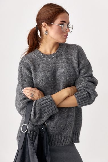В'язаний жіночий джемпер oversize - сірий цвет, ONE SIZE (є розміри) | Зображення 4
