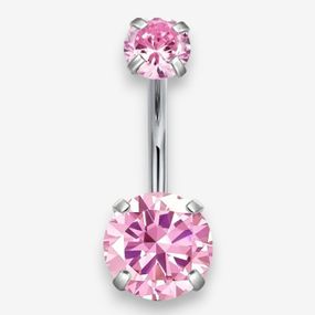 Серьга для пирсинга пупка, бананка классика, розовые фианиты, нержавеющая сталь, Liresmina Jewelry