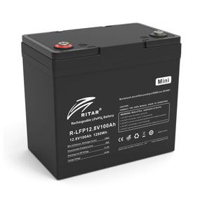 Акумуляторна батарея Ritar LiFePO4 12, 8V 100Ah mini, 1280Wh BMS50@4S (229 х 138 х 210 мм), 9.9kg