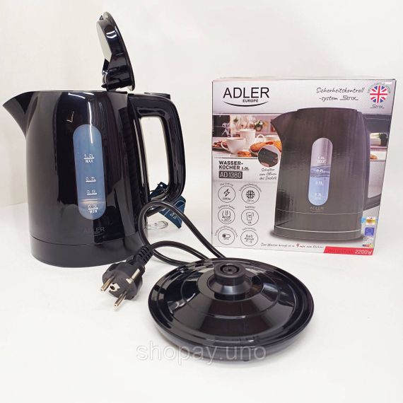 Електричний чайник з індикатором роботи Adler AD 1380b 1л 2200Вт, Потужний чайник для кип'ятіння SE-28 | Зображення 6