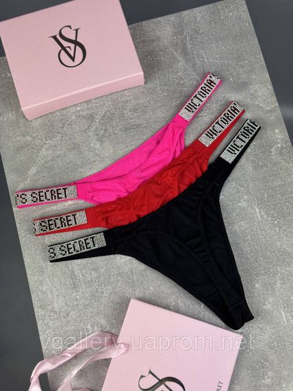 Жіночі стринги Victoria's Secret зі стразами — 3 шт. набір, трусики Вікторія Сікрет стринги XL