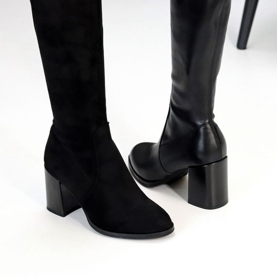 Шикарні чорні ботфорти стрейч на високих зручних підборах | Зображення 9