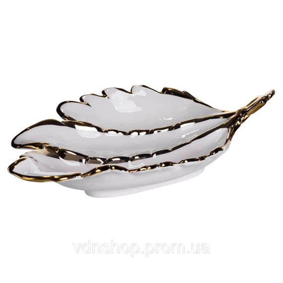 Менажниця порцелянова на 3 секції для закусок 40×25×7.5 (см) тарілка менажниця Білий із золотом ZBSY-16 | Зображення 2