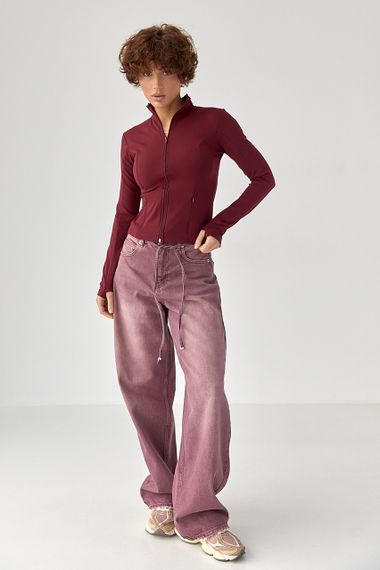 Спортивна еластична кофта на блискавці - бордо цвет, S (є розміри) | Зображення 2