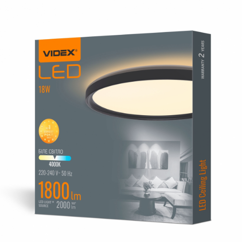 LED Світильник настінно-стельовий 18W 4000К 220V з декоративною підсвіткою чорний VL-DL3R-184B Videx | Зображення 1
