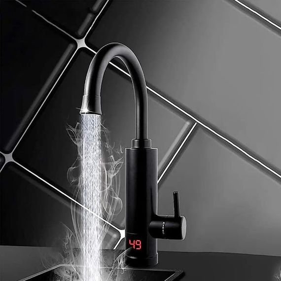 Проточний електроводонагрівач Water Heater 011 з LED дисплеєм 3000Вт Кран з підігрівом води до 60°C Чорний | Зображення 4