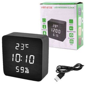 Електронні настільні годинники-будильник з термометром, вологістю IS-175 VST-872S-6 чорно-білі