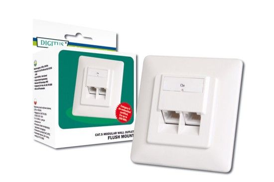 Розетка настінна DIGITUS Cat. 5e STP 2xRJ45 8P8C, для прихованої проводки (DN-9001-N)