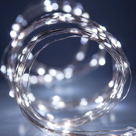 Новогодние гирлянды. Медная проволочная лампа 100LED 10м, (батарейки) Цвет белый Силиконовый провод (7108)