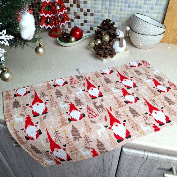 Набор кухонных полотенец 2 шт SoundSleep Merry Christmas вафельных 30х50 см и 45х60 см бежевый с серым (2800004713702) | Зображення 6