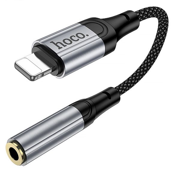 Аудіо кабель Aux Hoco LS36A Fresh 3.5mm to Lightning (0.12m) Metal gray | Зображення 2