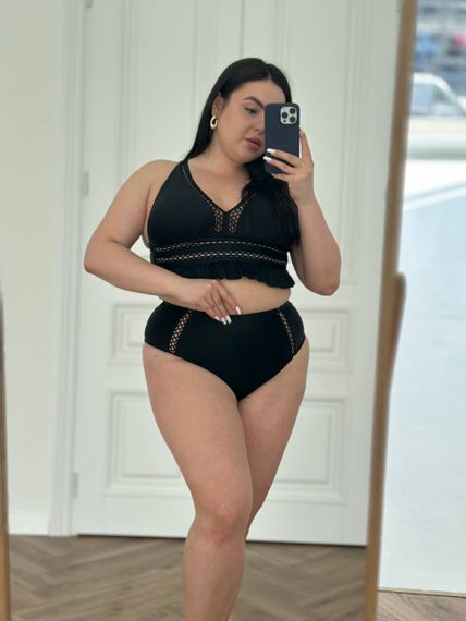 Роздільний купальник PLUS SIZE з рюшами чорний | Зображення 2
