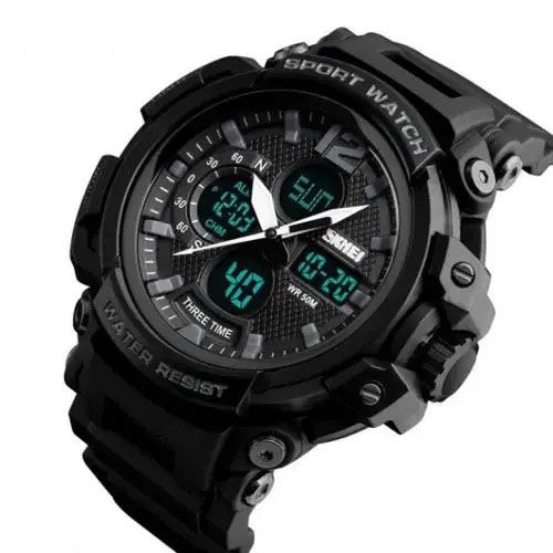 Годинник наручний чоловічий SKMEI 1343BK BLACK, годинник тактичний протиударний. Колір: чорний | Зображення 2