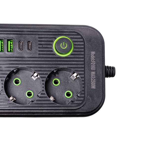 Мережевий фільтр кабель 3.8 м подовжувач F16 на 3 розетки з USB портами та кнопкою відключення Чорний HP-5-20 | Зображення 4