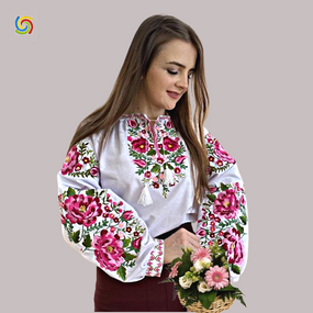 Рубашка Украинская вышиванка  325612 цвет белый размер XS/S