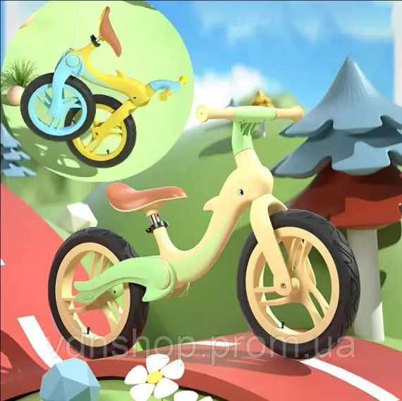 Велобег с дельфином, складной беговел от 2 до 5 лет, надувные колеса 12", нагрузка до 40 кг, ВА03 4 кг