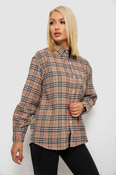 Рубашка женская в клетку, цвет мокко, 244R1070-3 | Зображення 3