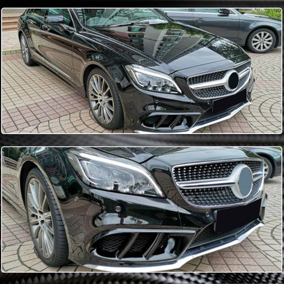 Накладки на передній бампер (для AMG-Line SD 2015-2018, Карбон) для Mercedes CLS C218 рр | Зображення 2