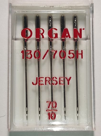 Голки швейні для вязаних та трикотажних тканин ORGAN Jersey №70 пластиковий бокс 5 штук для побутових швейних машин