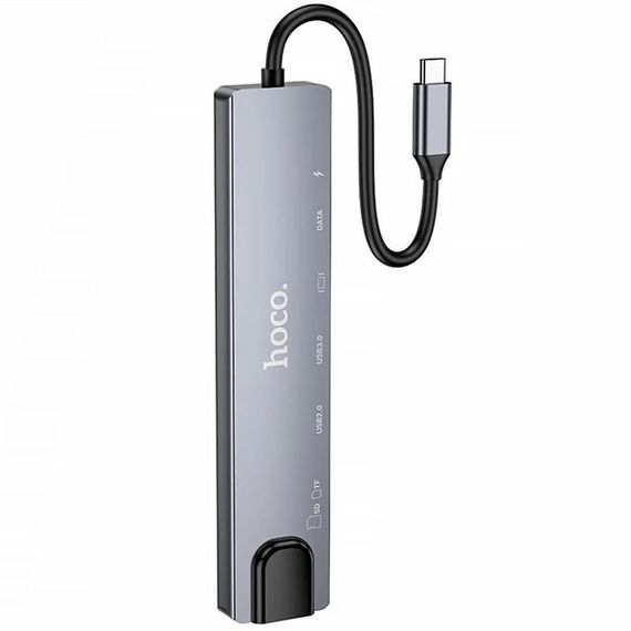 Перехідник HUB Hoco DUP09 (Type-C to HDMI+USB 3.0+USB 2.0+2xType-C+SD/TF) Silver | Зображення 1