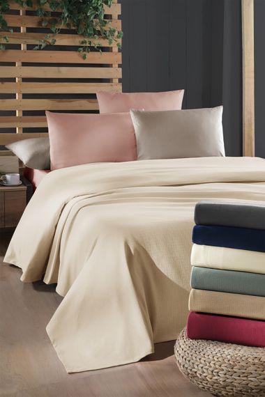 Комплект постільної білизни з вафельним пледом La Romano Soft Pique 230×250, Кремовий