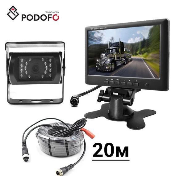 Камера заднего вида с монитором 7" дюймов Podofo F0505, парковочный комплекс для грузовых авто, кабель 20м | Зображення 5