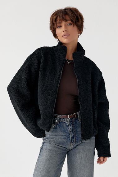 Жіночий кардиган із хутра Тедді на блискавці - чорний цвет, L (є розміри)