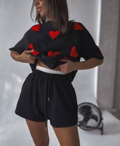 Жіночі короткі шорти трикотажні з подвійним поясом колір чорний розмір 42/46 PP027