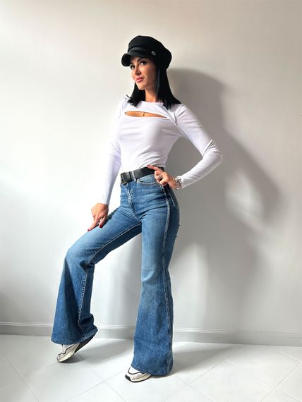 Женская кофта с вырезом на груди в рубчик GF4100 цвет белый, размер 48 | Зображення 3